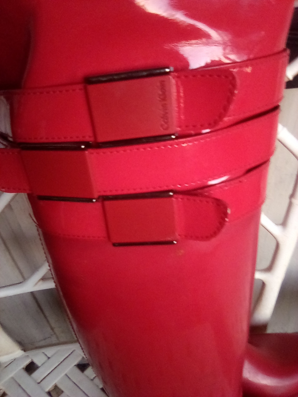 Calvin Klein Knee High Waterproof Rain Boots with Decorative Straps - Picture 6 of 8